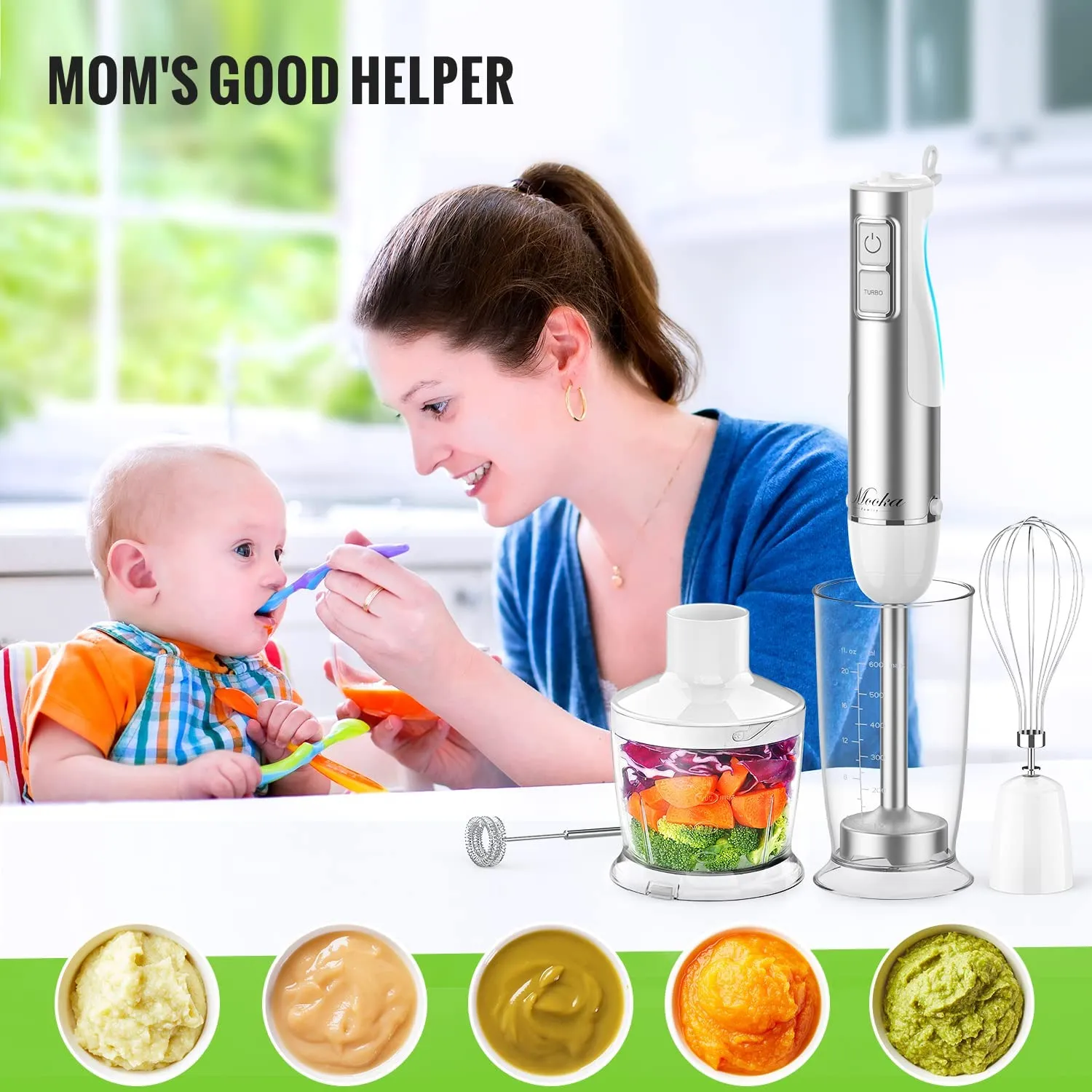 MOOKA Hand Blender, 5-in-1 BM-HB102 1100W Multi-Purpose Immersion Blender