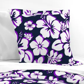 Navy Blue, Purple and White Hawaiian Hibiscus Flowers Euro Pillow Sham