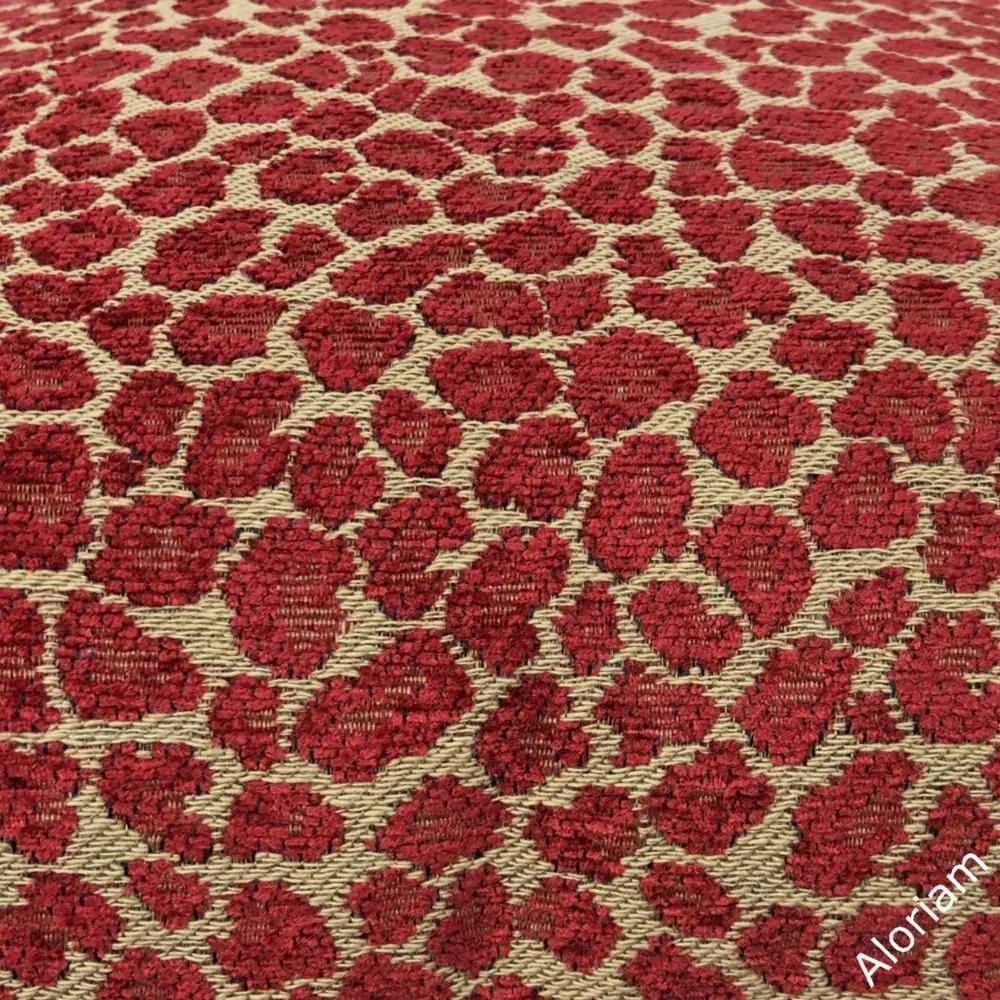 Niobe Red Camel Tan Leopard Spots Chenille Pillow Cover