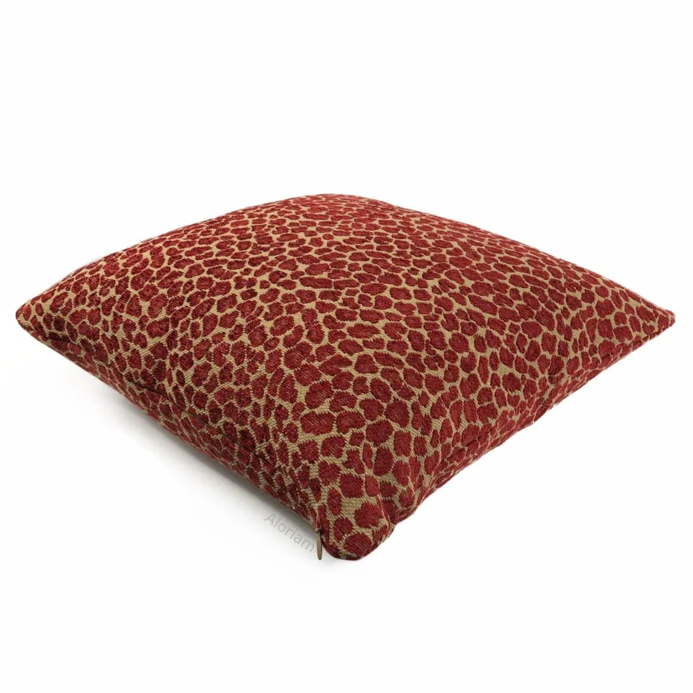 Niobe Red Camel Tan Leopard Spots Chenille Pillow Cover