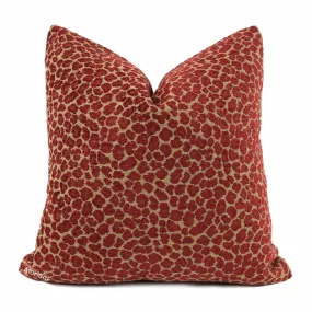 Niobe Red Camel Tan Leopard Spots Chenille Pillow Cover