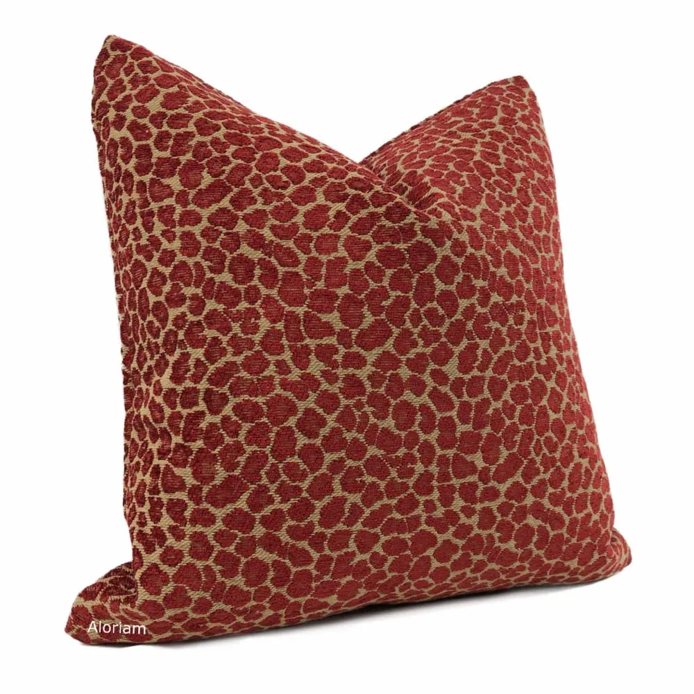 Niobe Red Camel Tan Leopard Spots Chenille Pillow Cover