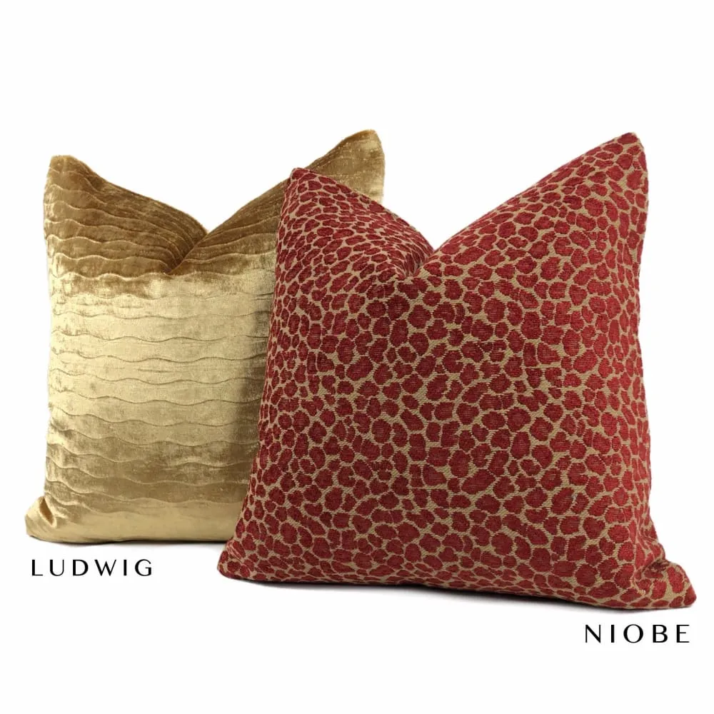 Niobe Red Camel Tan Leopard Spots Chenille Pillow Cover