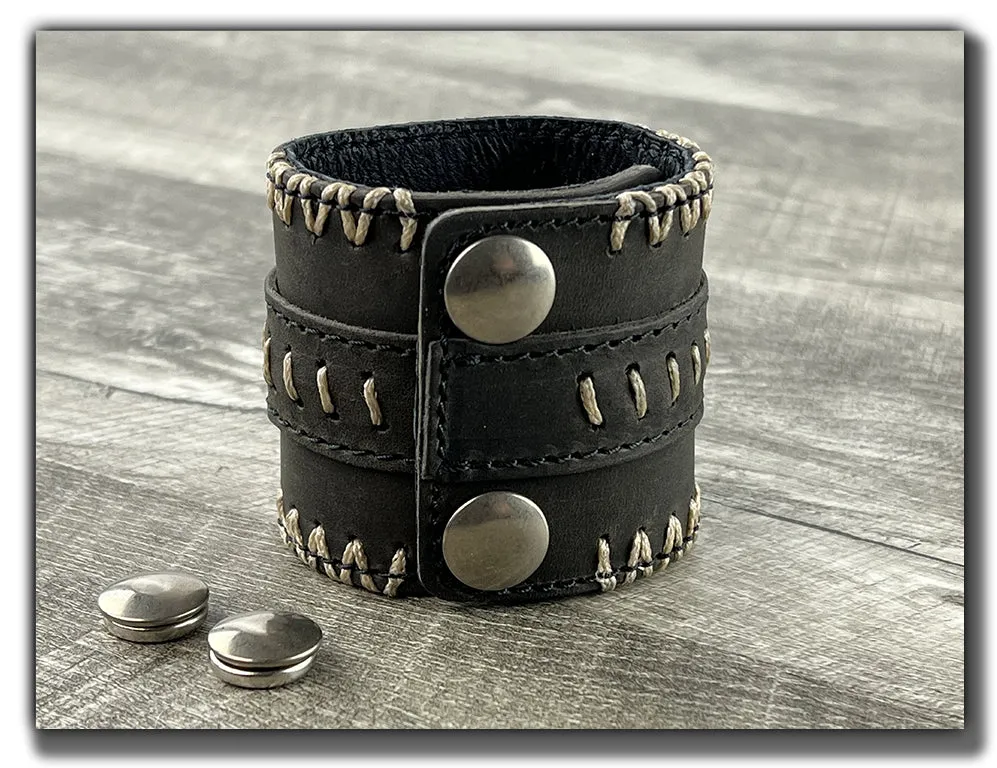 No Quarter - Aged Steel Leather Cuff