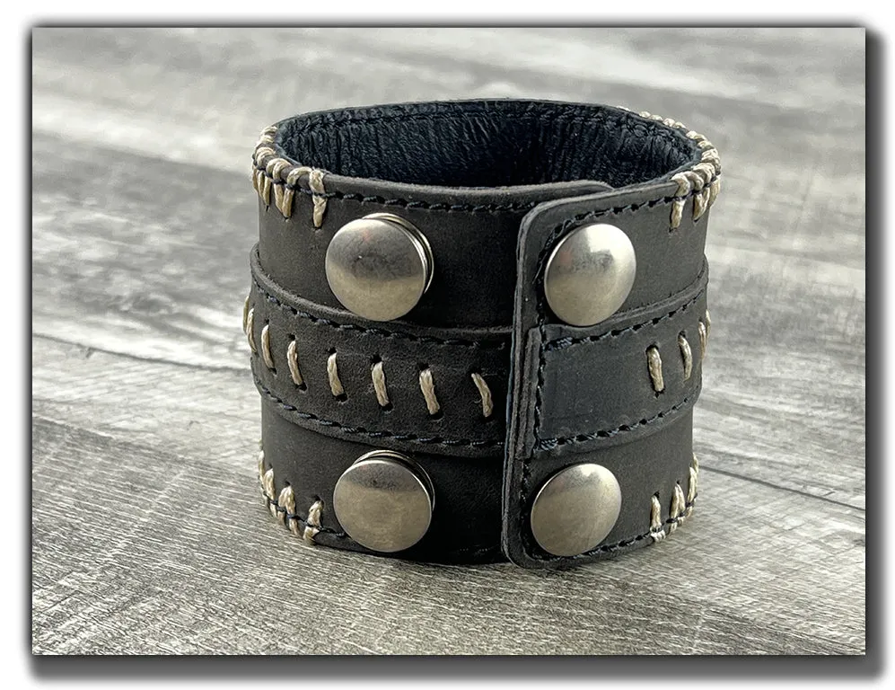 No Quarter - Aged Steel Leather Cuff