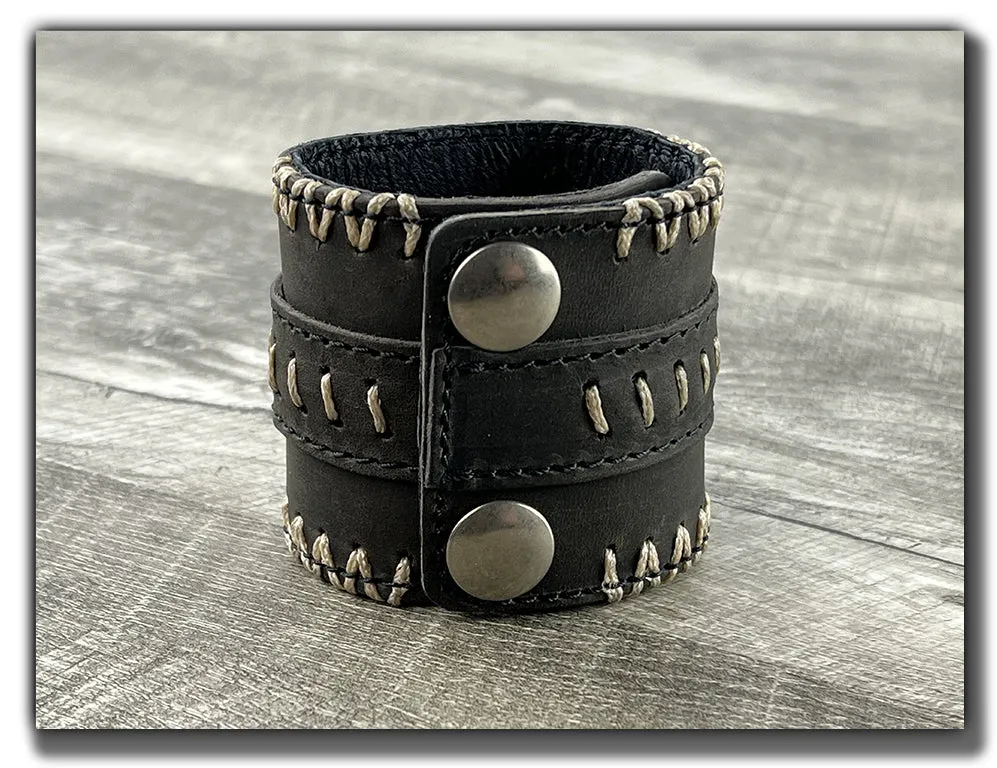 No Quarter - Aged Steel Leather Cuff