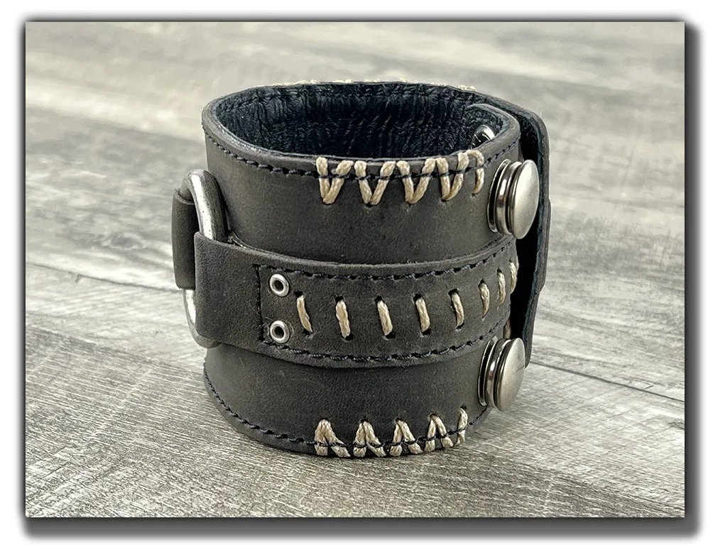 No Quarter - Aged Steel Leather Cuff