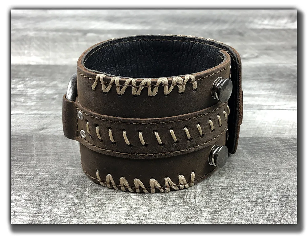 No Quarter - Whiskey Brown Leather Cuff CLEARING OUT OLD STYLE WITH SMALLER SNAPS