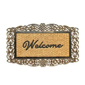 OnlyMat Elegant "Welcome" printed Metallic Finish Designer Natural Coir Entrance Mat