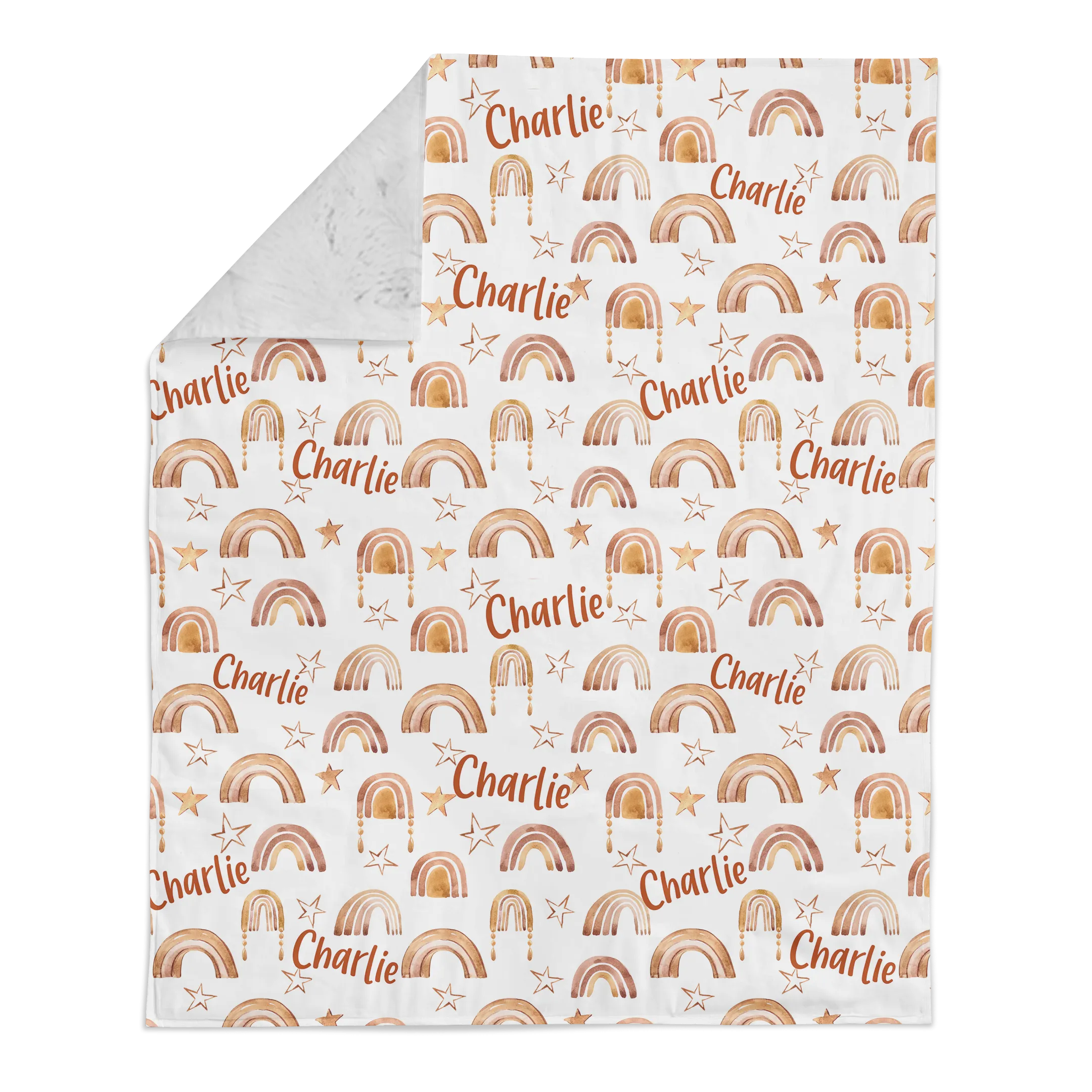 Personalized Name Minky Blanket - NEUTRAL RAINBOWS