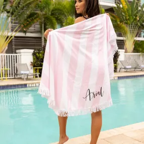 Pink and White Striped Beach Towel