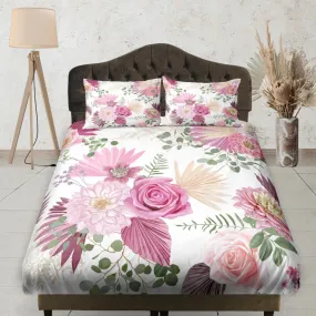 Pink Flowers Fitted Bedsheet, Deep Pocket, Floral Prints, Aesthetic Boho Bedding Set Full, Dorm Bedding, Crib Sheet, Shabby Chic Bedding