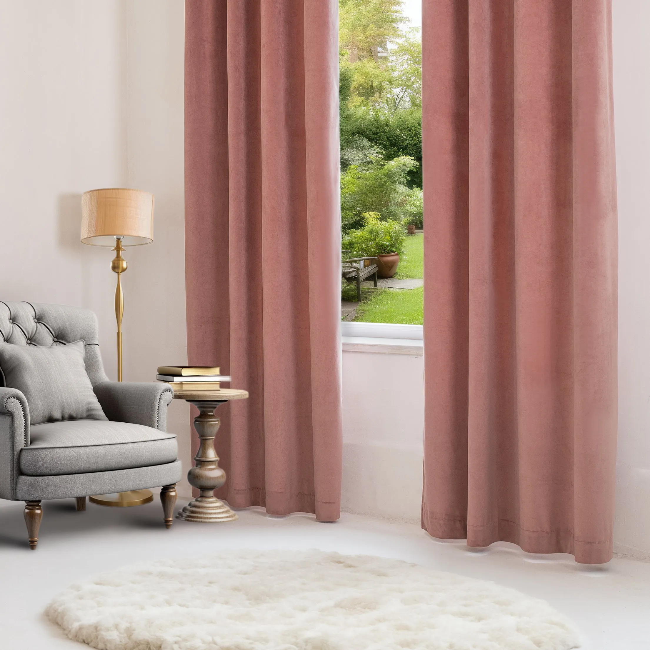 Pink Velvet Grommet Curtain with Blackout Lining - Custom Sizes and Colors