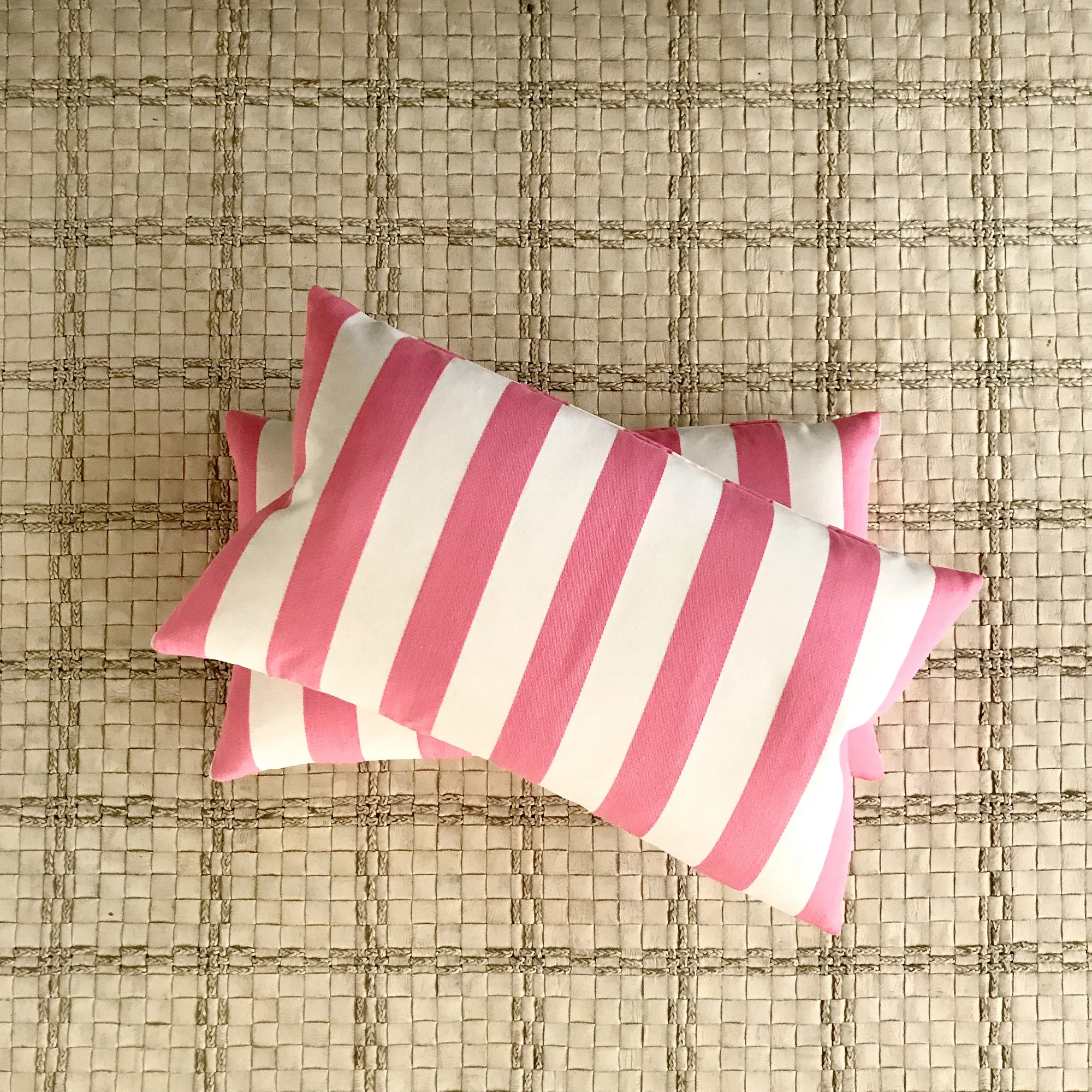 Pink White Vertical Stripe Lumbar Pillow Cover 15x26