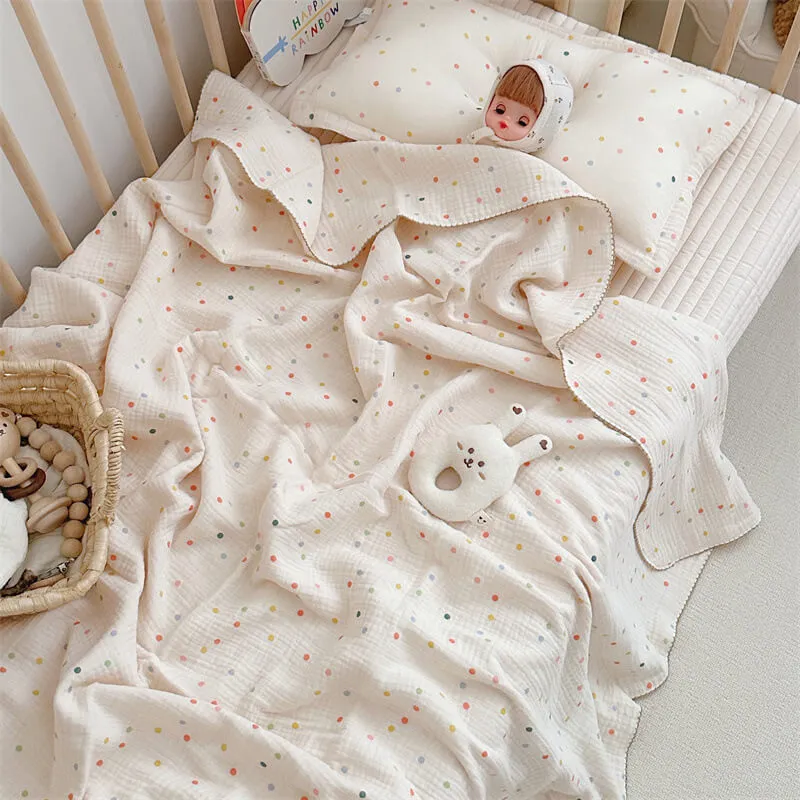 Polka Dot Cotton Baby Blanket and Pillow Set