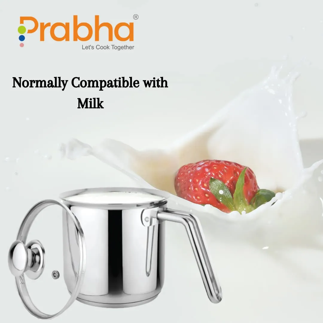 Prabha Heavy Gauge Stainless Steel Milk Pot Milk Boiler,Encapsulated Base,Compatible With Induction & Gas Stove,Highly Durable,14Cm Diameter Pot 1.8 L With Glass Lid-Silver,1.80 Litres