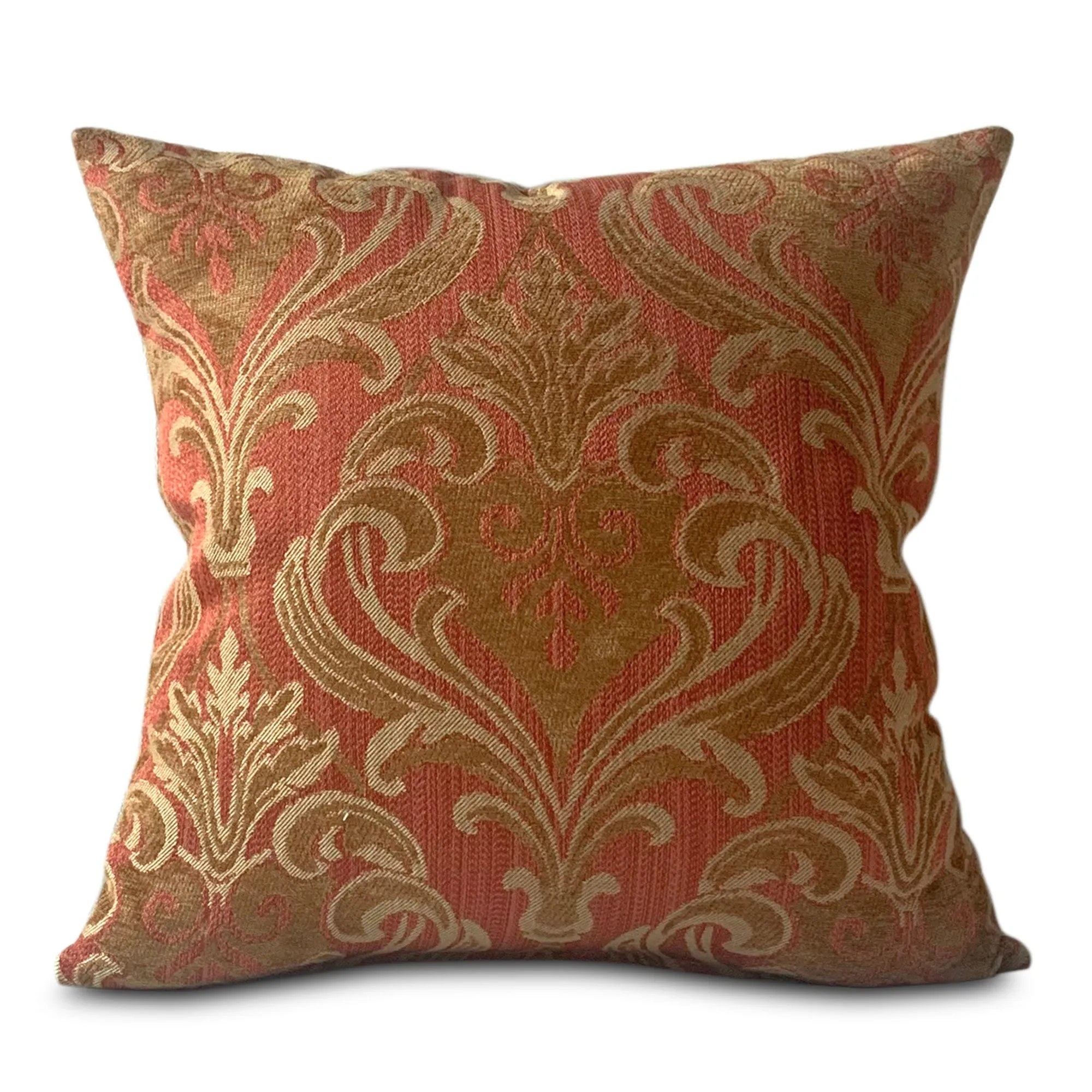 Regal Orange Damask Throw Pillow Cover 20x20