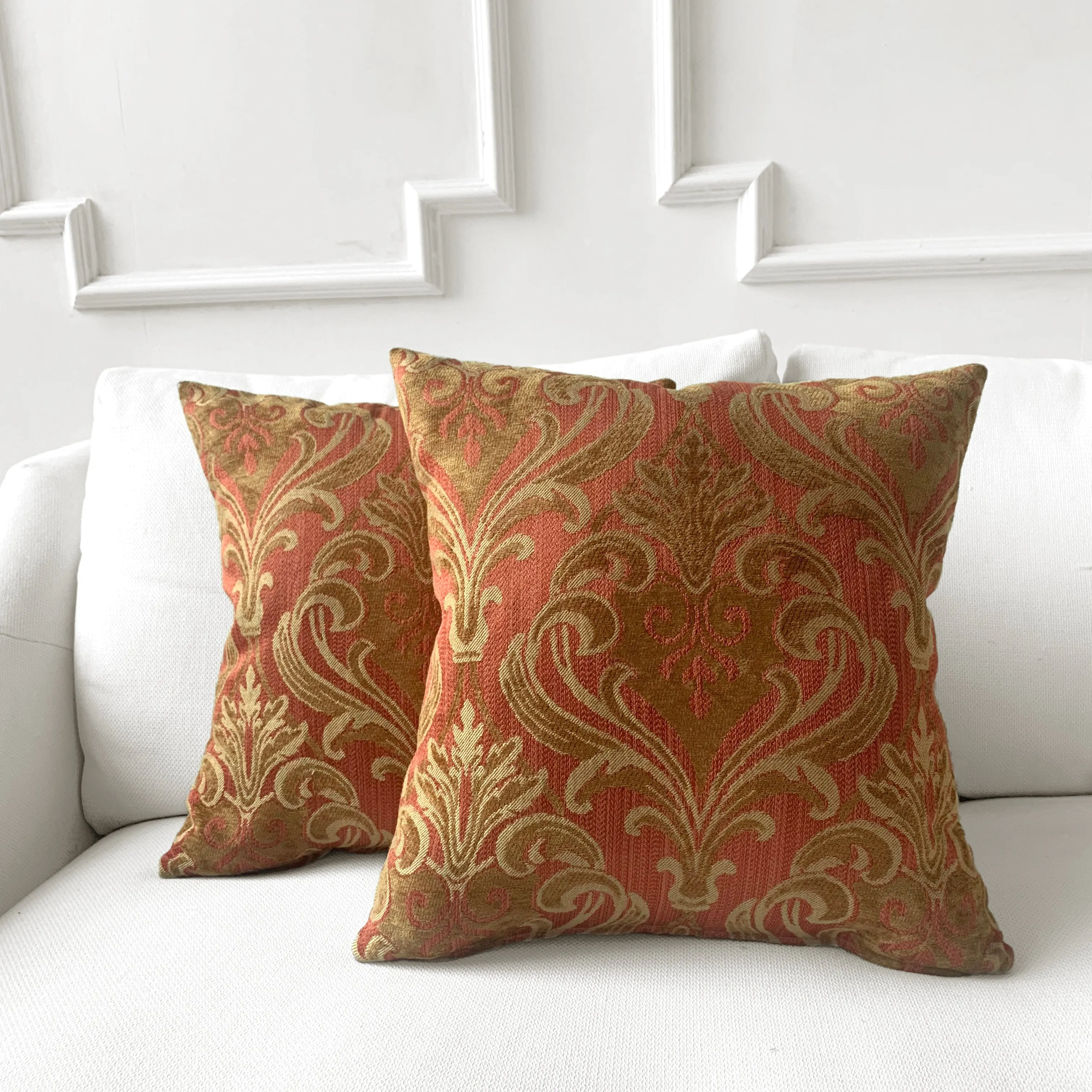 Regal Orange Damask Throw Pillow Cover 20x20