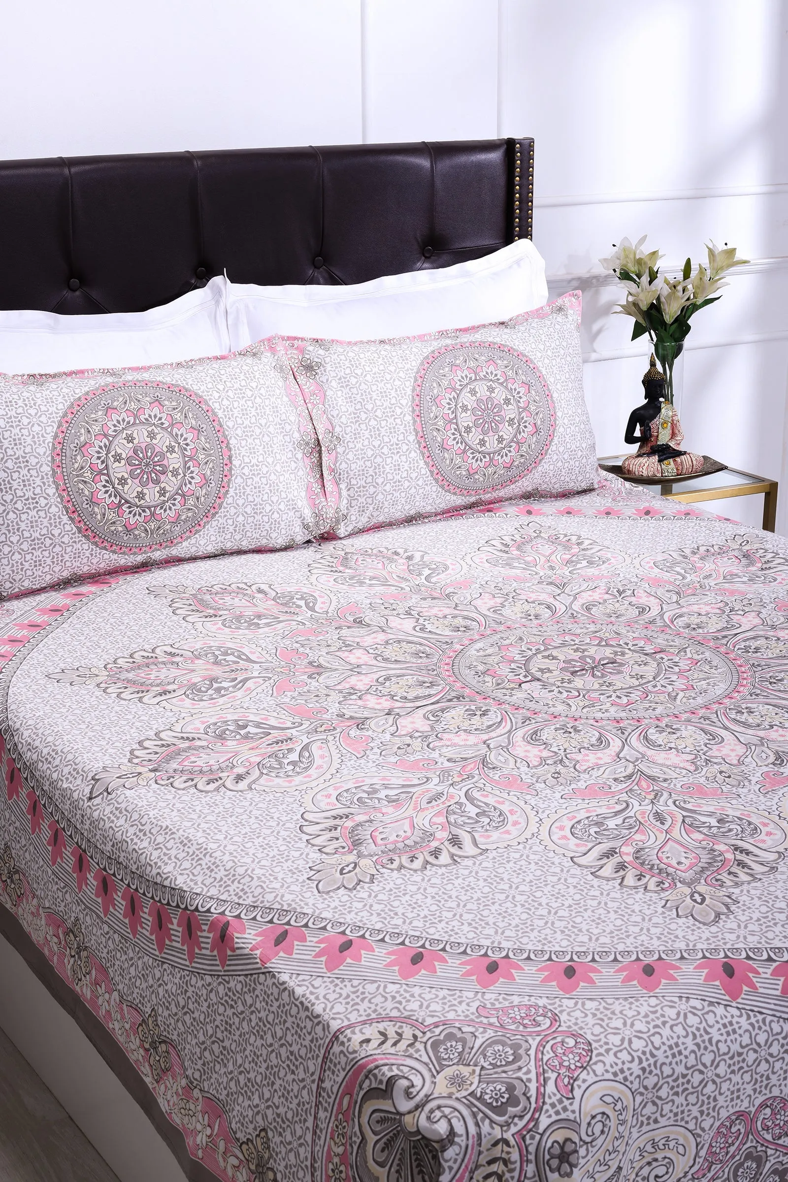 Royal Mandala Grey Cotton Bedsheet