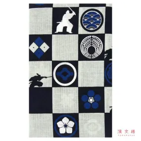 Samurai Tenugui Chckered Hand Towel |  Stencil-Dyed Art Kitchen Towel | 13.38" x 35.43"