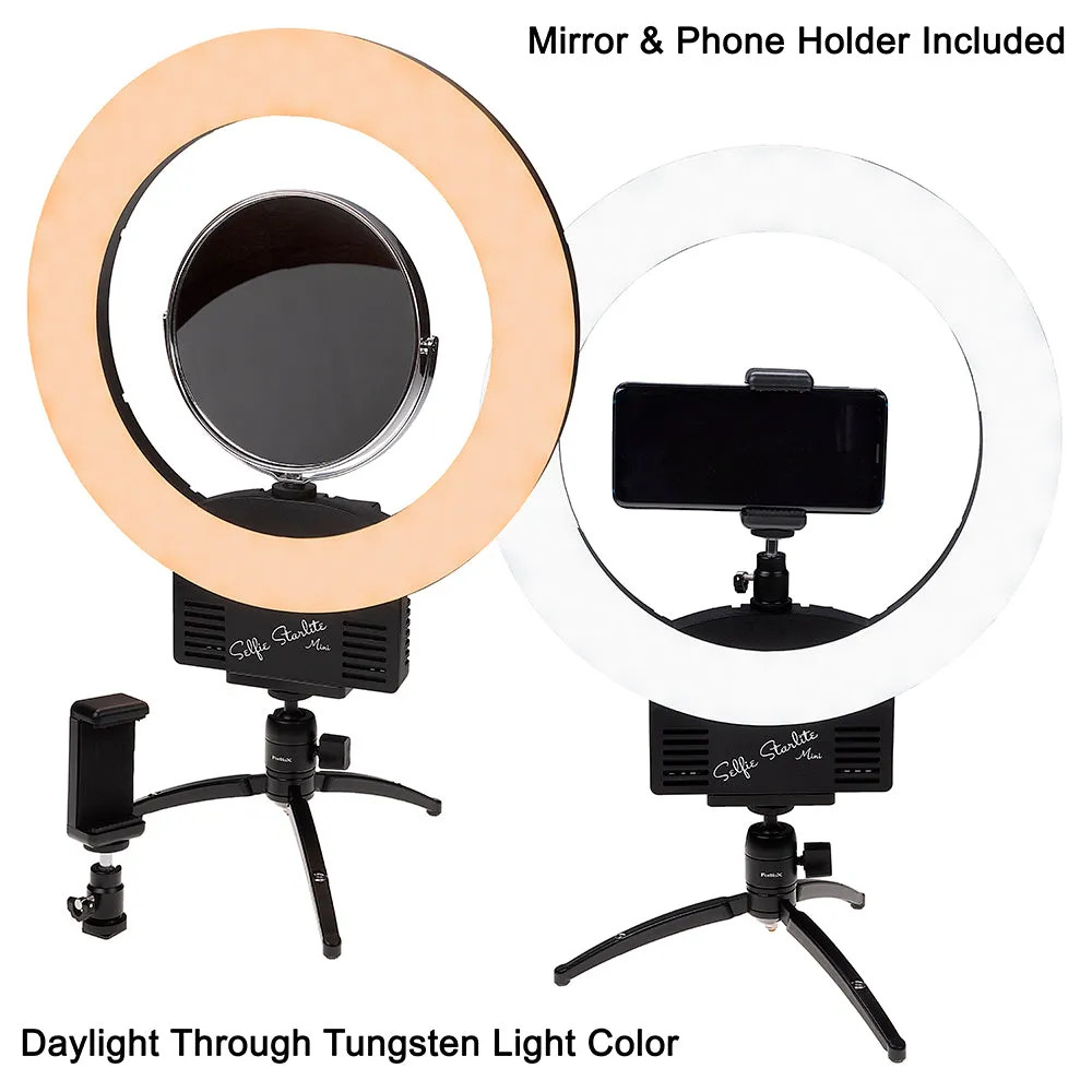 Selfie Starlite Mini Vlog Light Gift Pack- 12in Bi-Color Dimmable LED Ring Light  with Collapsible Portable Chromakey Blue/Green Muslin Background