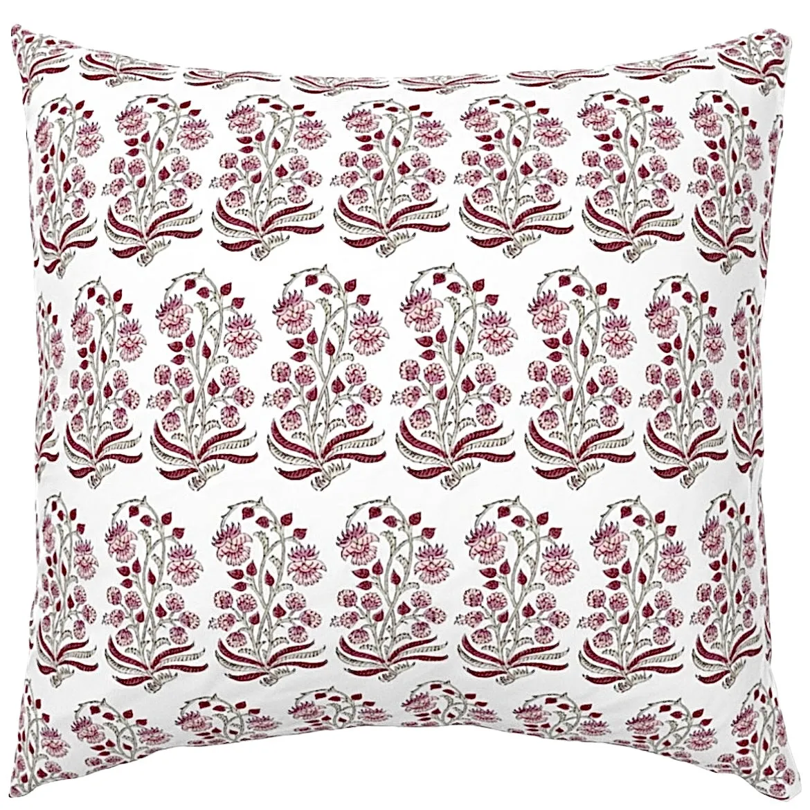 Shelly: Pale Pink and Celadon Block Printed Floral Canvas Pillow Cover: Available in 10 Sizes