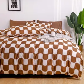 Single size 4 pieces Bedding Set without filler, Wave Design Brown Color