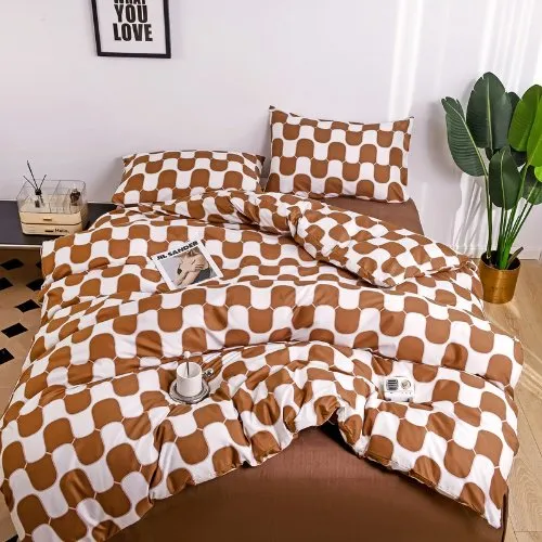 Single size 4 pieces Bedding Set without filler, Wave Design Brown Color