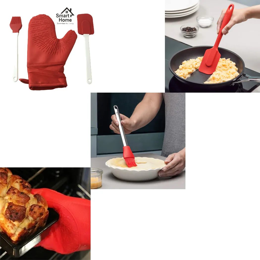 Smart Home Silicone Oven Mitt with Bonus Spatula & Brush