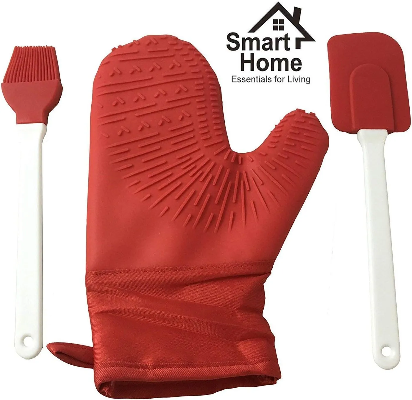 Smart Home Silicone Oven Mitt with Bonus Spatula & Brush