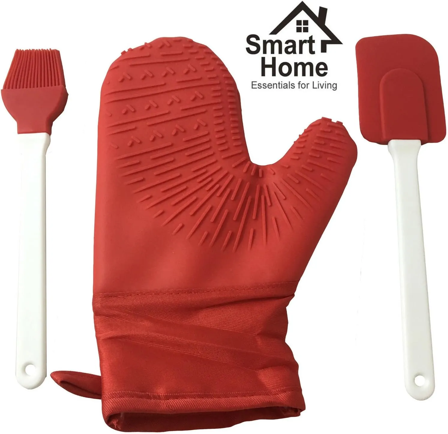 Smart Home Silicone Oven Mitt with Bonus Spatula & Brush