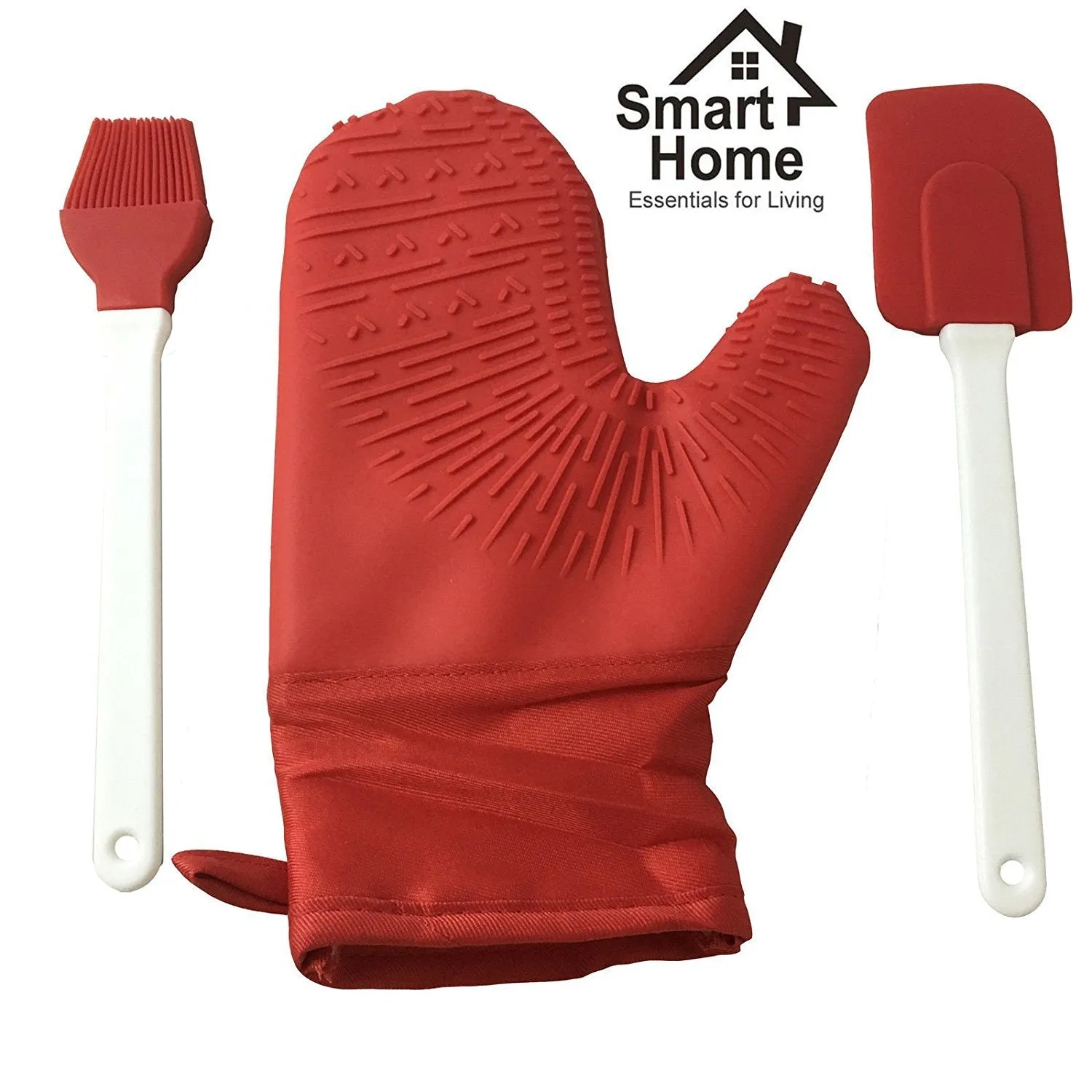 Smart Home Silicone Oven Mitt with Bonus Spatula & Brush