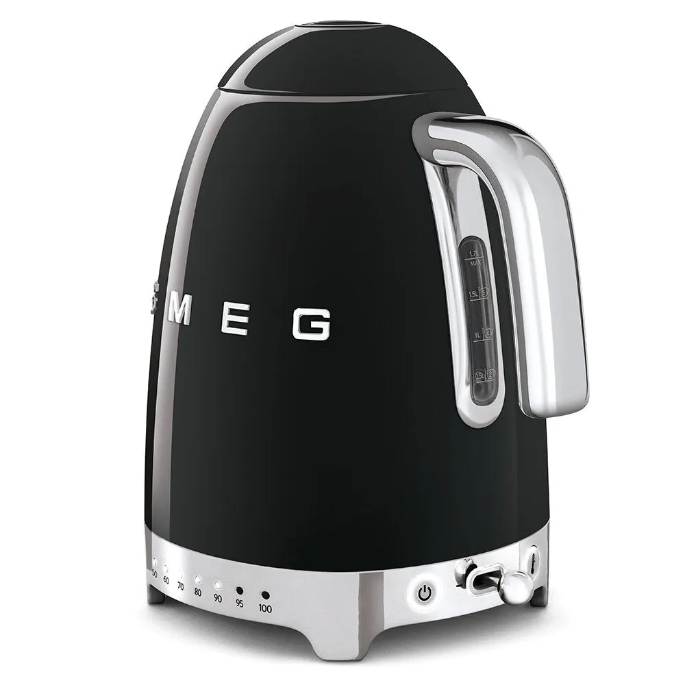 SMEG KLF04BLUK 1.7 Litre 50's Style Kettle, Temperature Control, 22.6cm Wide - Black