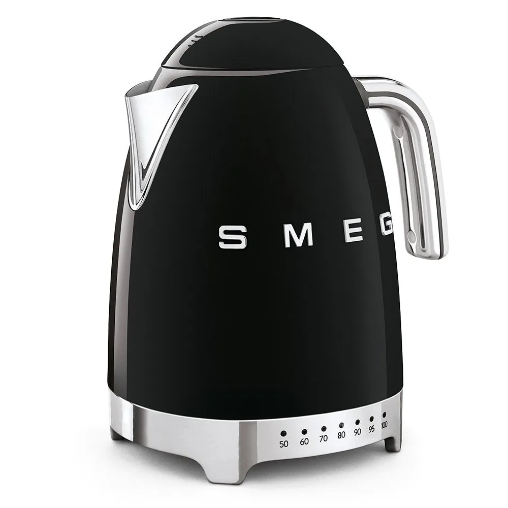 SMEG KLF04BLUK 1.7 Litre 50's Style Kettle, Temperature Control, 22.6cm Wide - Black