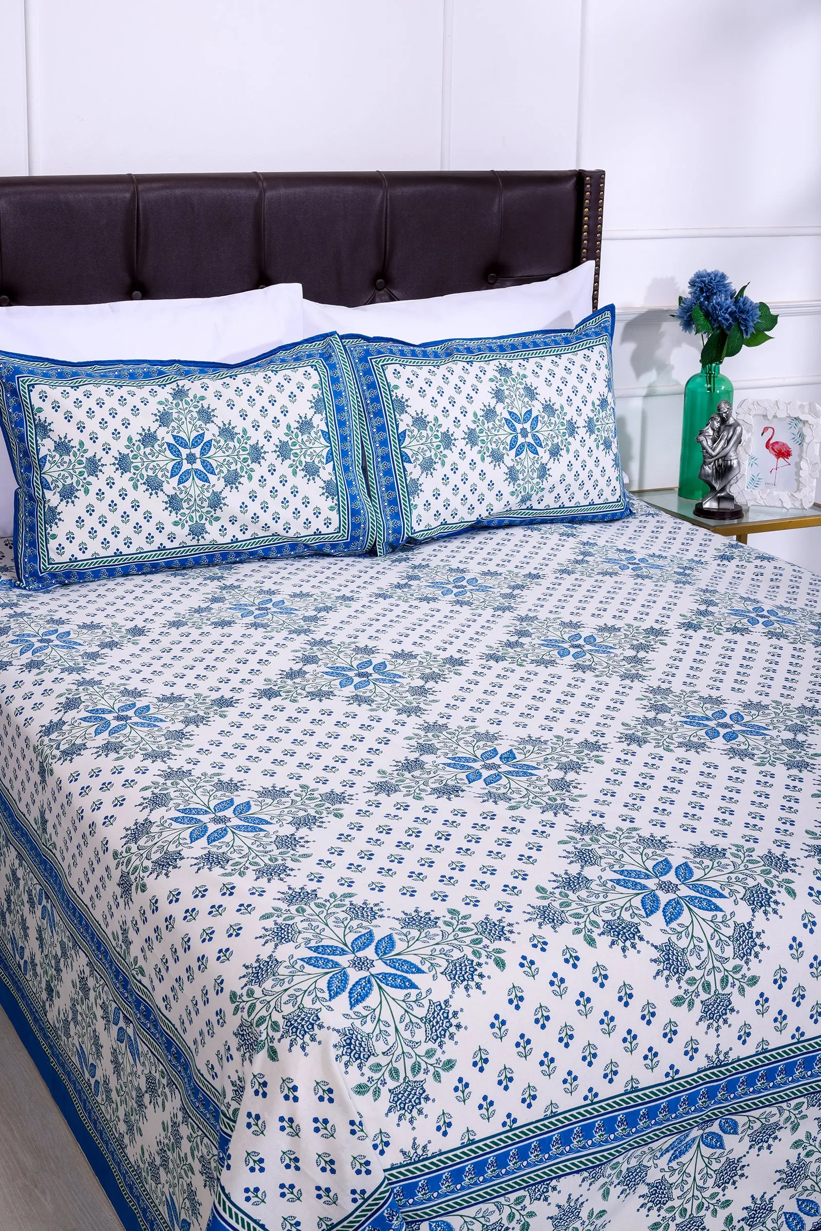 Snowflake Blue Cotton Bedsheet