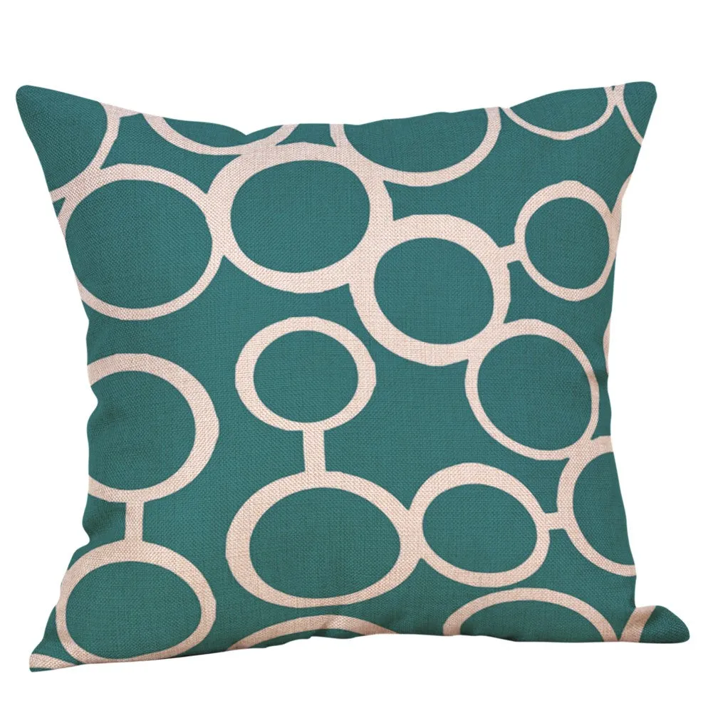 Square Cloth Pillow Covers with Blue Geomatric Images