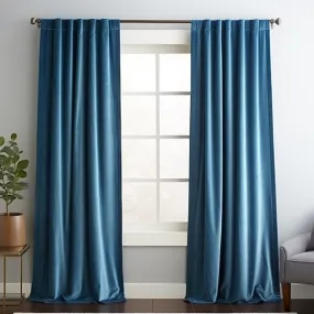 Steel Blue Velvet Blackout Back Tab Curtain - Custom Sizes and Colours