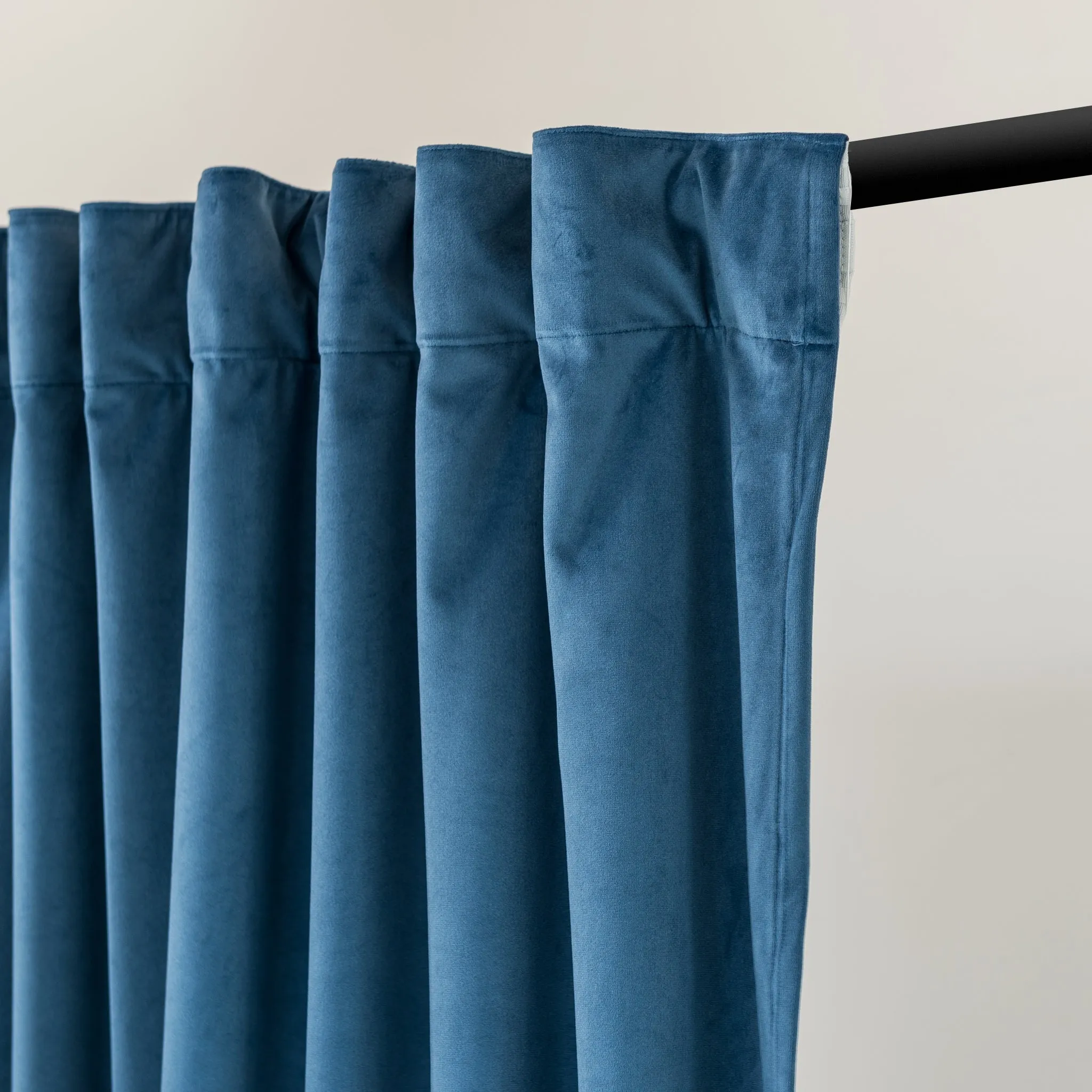 Steel Blue Velvet Blackout Curtain - Multiway Heading - Custom Sizes and Colors