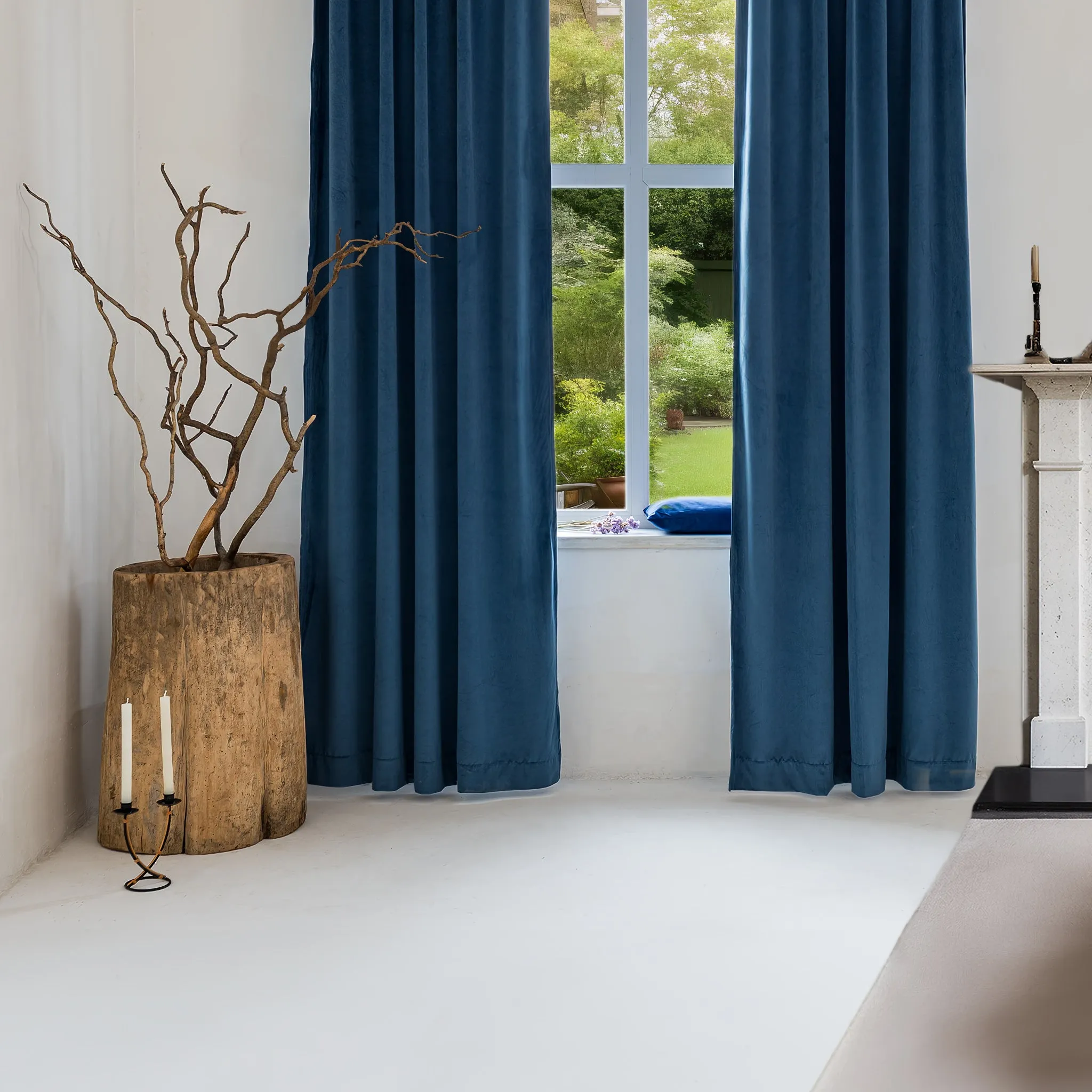 Steel Blue Velvet Blackout Curtain - Multiway Heading - Custom Sizes and Colors