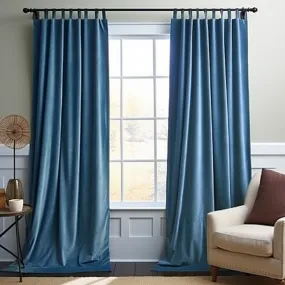 Steel Blue Velvet Blackout Tab Top Curtain - Custom Sizes and Colours