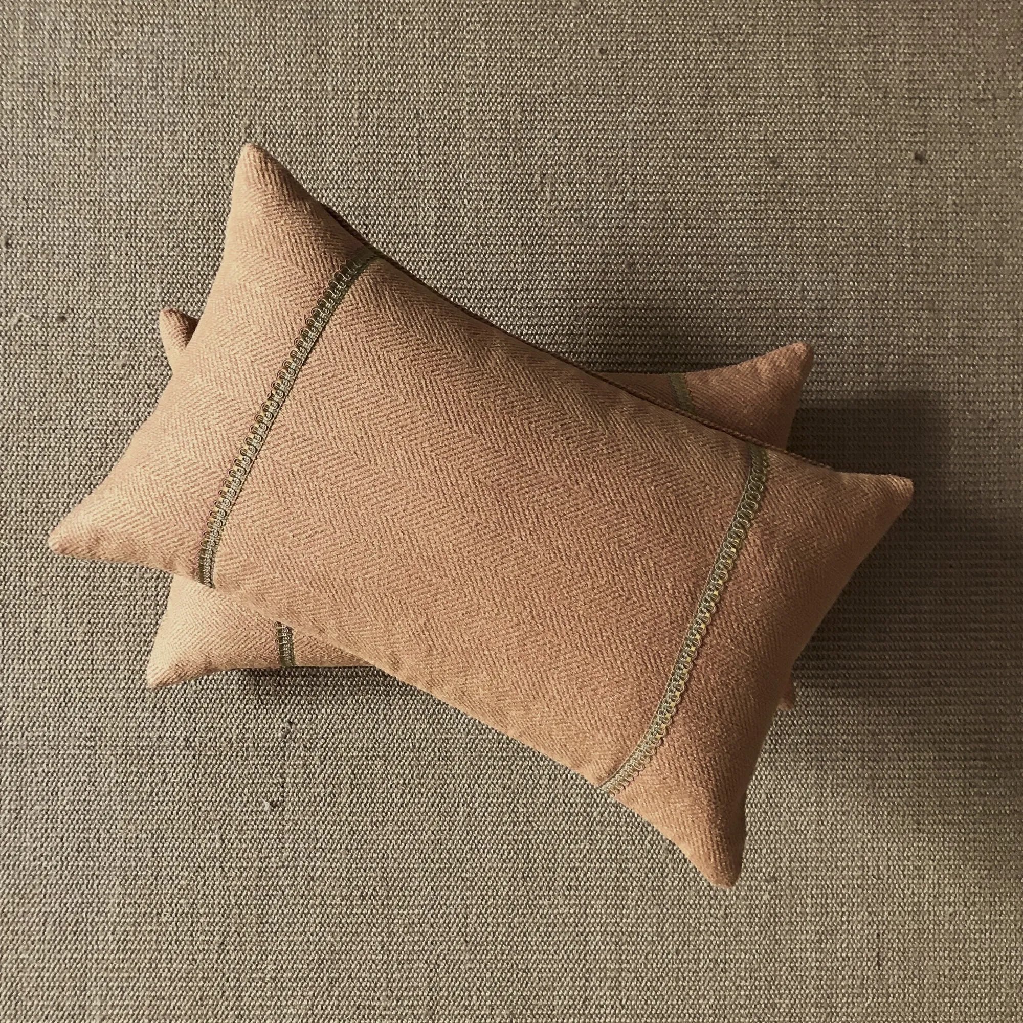 Tan Herringbone Border Trim Lumbar Pillow Cover 13x22