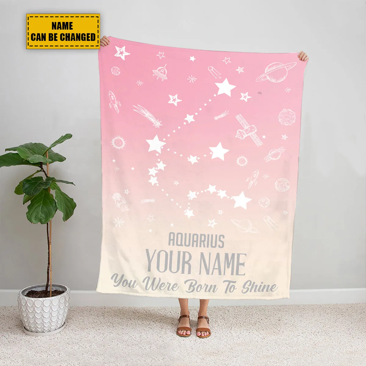 Teesdily | Aquarius Customized Fleece Blanket Constellation Blanket You Were Born To Shine Fleece Personalized Name Zodiac Blankets Astrology Gifts