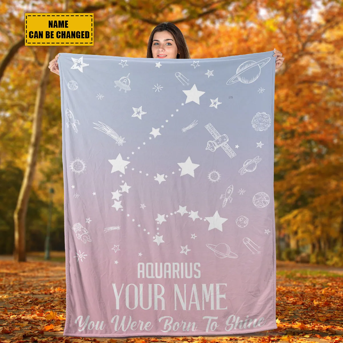 Teesdily | Aquarius Customized Fleece Blanket Constellation Blanket You Were Born To Shine Fleece Personalized Name Zodiac Blankets Astrology Gifts