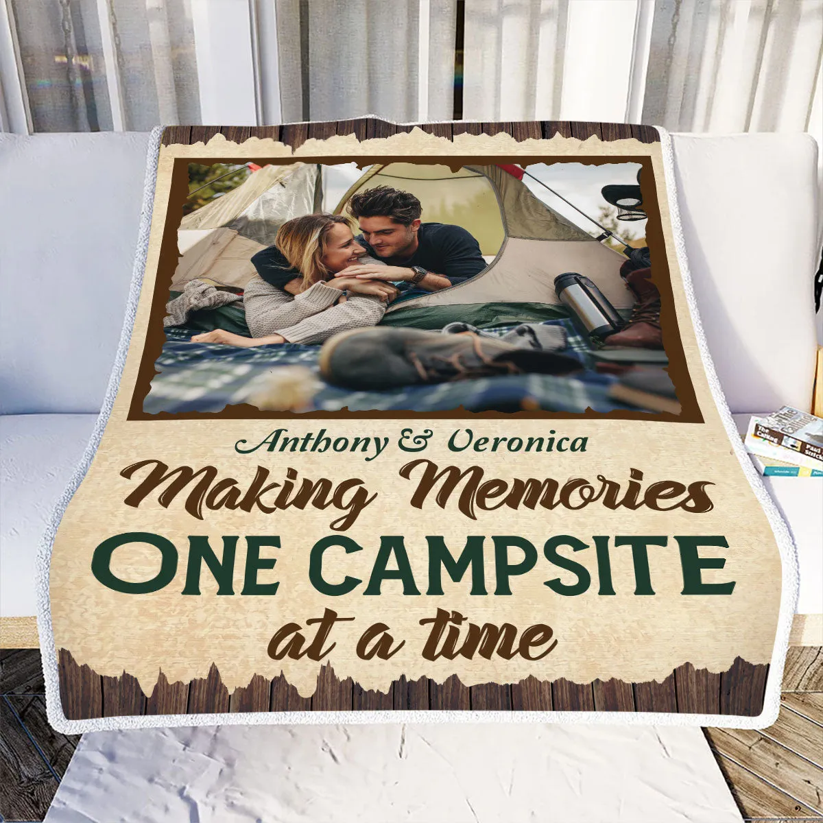 Teesdily | Camping Couple Custom Photo Blanket Making Memories One Campsite At A Time Throw Blanket Camping Lovers Gifts Camping Partners For Life