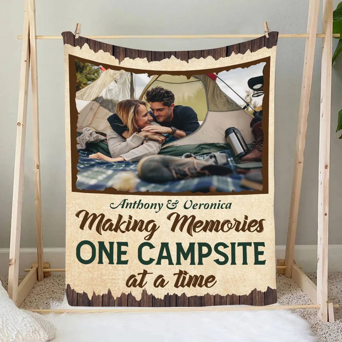 Teesdily | Camping Couple Custom Photo Blanket Making Memories One Campsite At A Time Throw Blanket Camping Lovers Gifts Camping Partners For Life