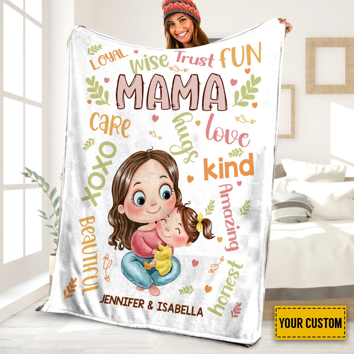 Teesdily | Personalized Mama And Daughter Fleece Blanket, Postive Affirmation Blanket, Best Mother's Day Cozy Blanket, Thankful Gifts For Mom