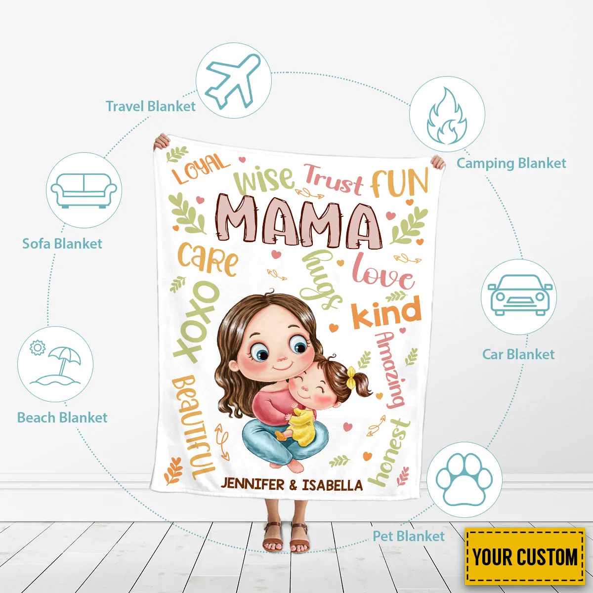 Teesdily | Personalized Mama And Daughter Fleece Blanket, Postive Affirmation Blanket, Best Mother's Day Cozy Blanket, Thankful Gifts For Mom