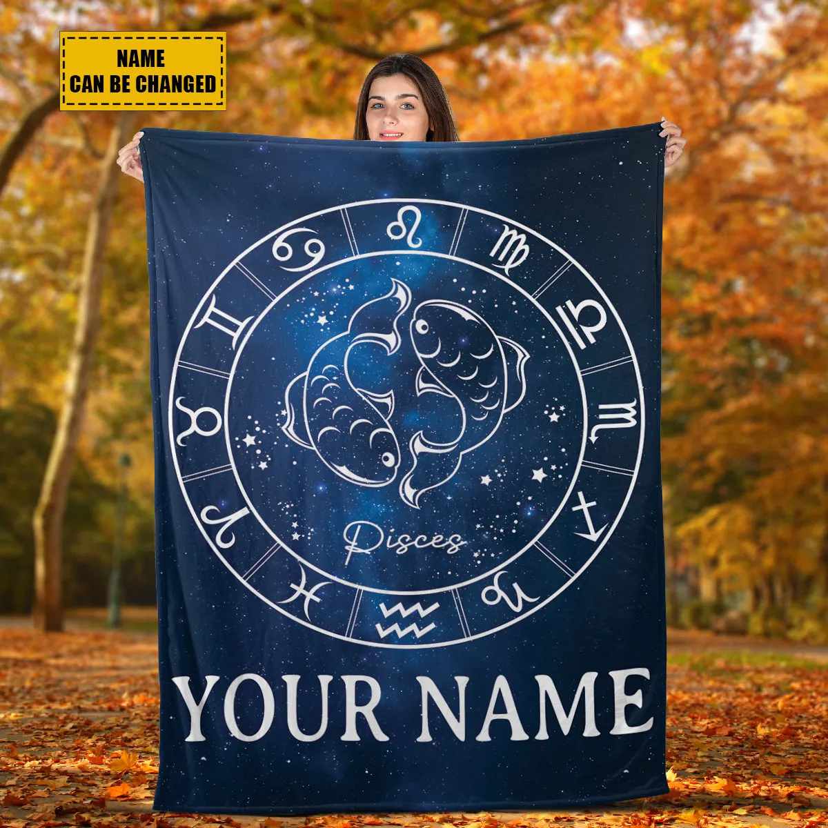 Teesdily | Pisces Personalized Fleece Blanket With Name Horoscope Design Sherpa Blanket Zodiac Sign Constellation Astrology Adult Kid Birthday Gifts