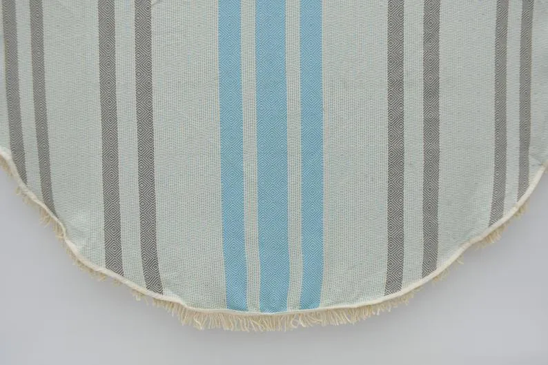 Turquoise and Gray 100% Cotton Round Beach Towel