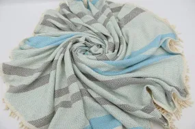 Turquoise and Gray 100% Cotton Round Beach Towel